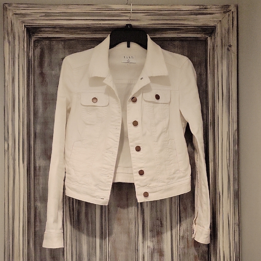 Elle Women's Cropped, White Jean Jacket